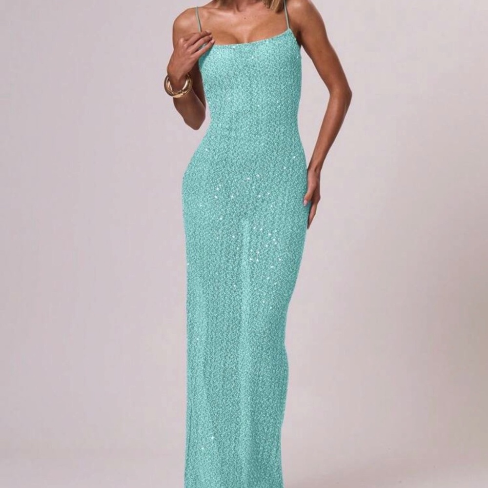 Blue sequin long sheet dress